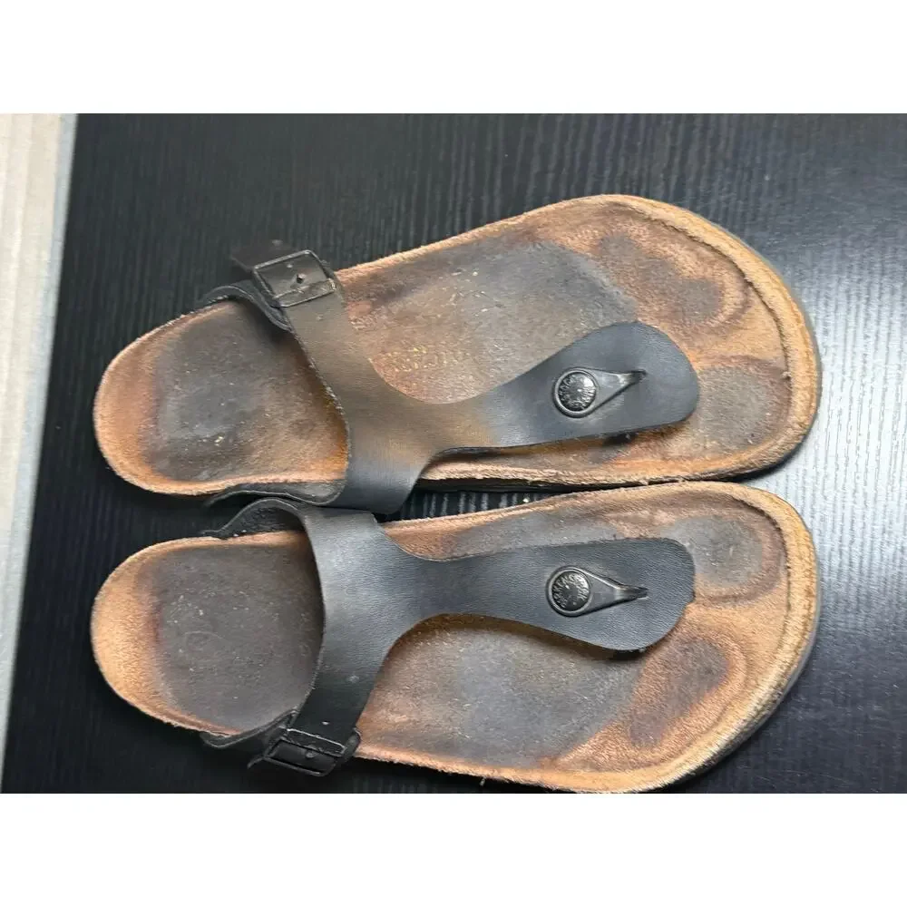 Birkenstock Gizeh Black Leather Thong Sandals EU39 US 8 Narrow Footbed